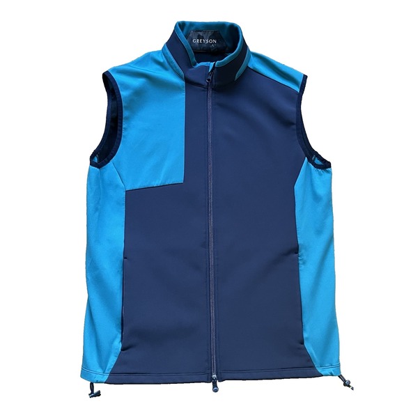 Greyson Sequoia Vest Full Zip Performance Golf Softshell Blue Colorblock Medium